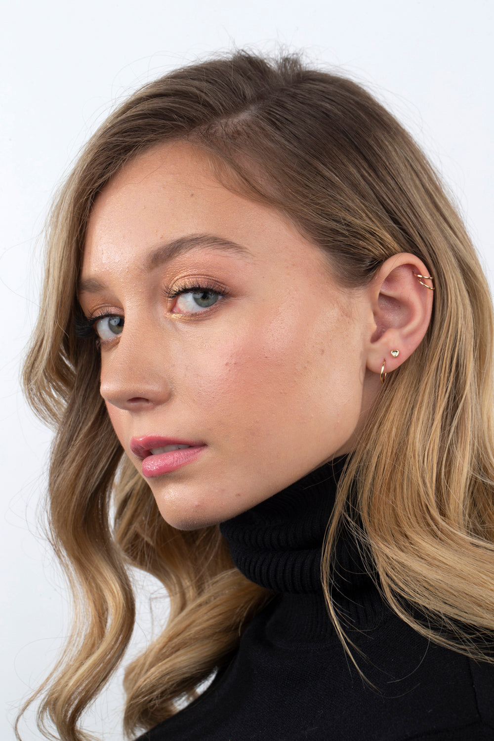 14k Gold CZ Heart Earrings Screwback for Baby Girls or Multiple Piercings Yellow with Simulated Diamond