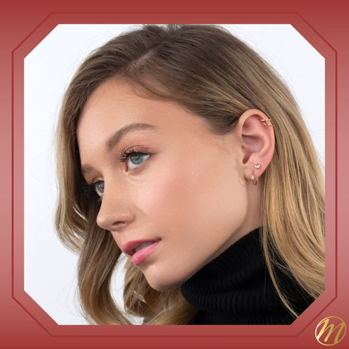 14k Gold CZ Heart Earrings Screwback for Baby Girls or Multiple Piercings Yellow with Simulated Diamond