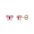 14k Yellow Gold Pink Enamel Butterfly Stud Earrings for Child - Covered Screwback Closure for Girls