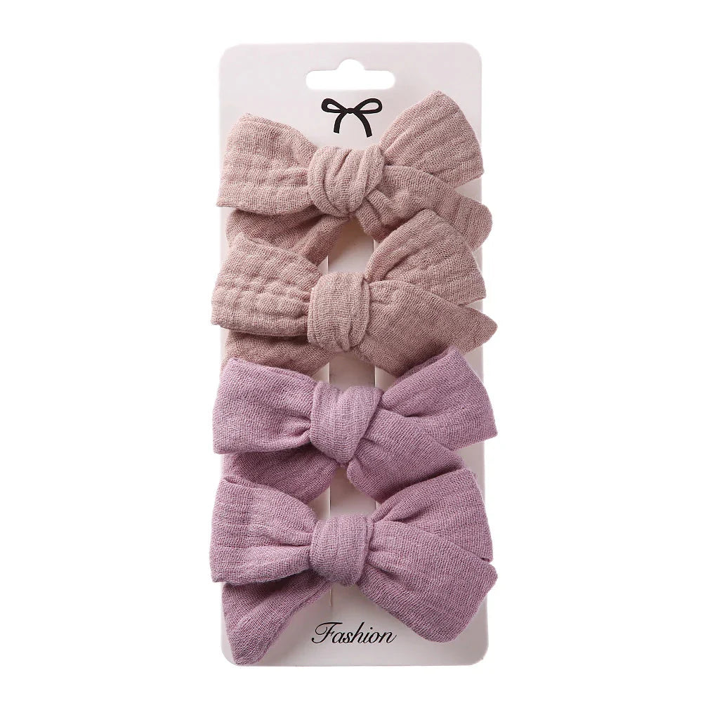 4Pcs Baby Bows Hair Clips Cotton Linen Hairpins for Girls