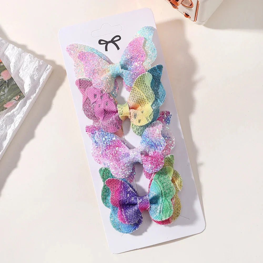 4Pcs Candy Colored Hair Clips for Girls Cute Double-Layered Bows