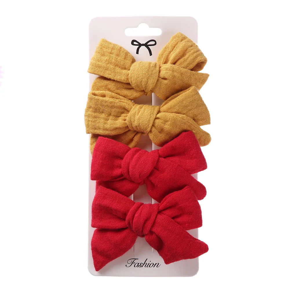 4Pcs Baby Bows Hair Clips Cotton Linen Hairpins for Girls