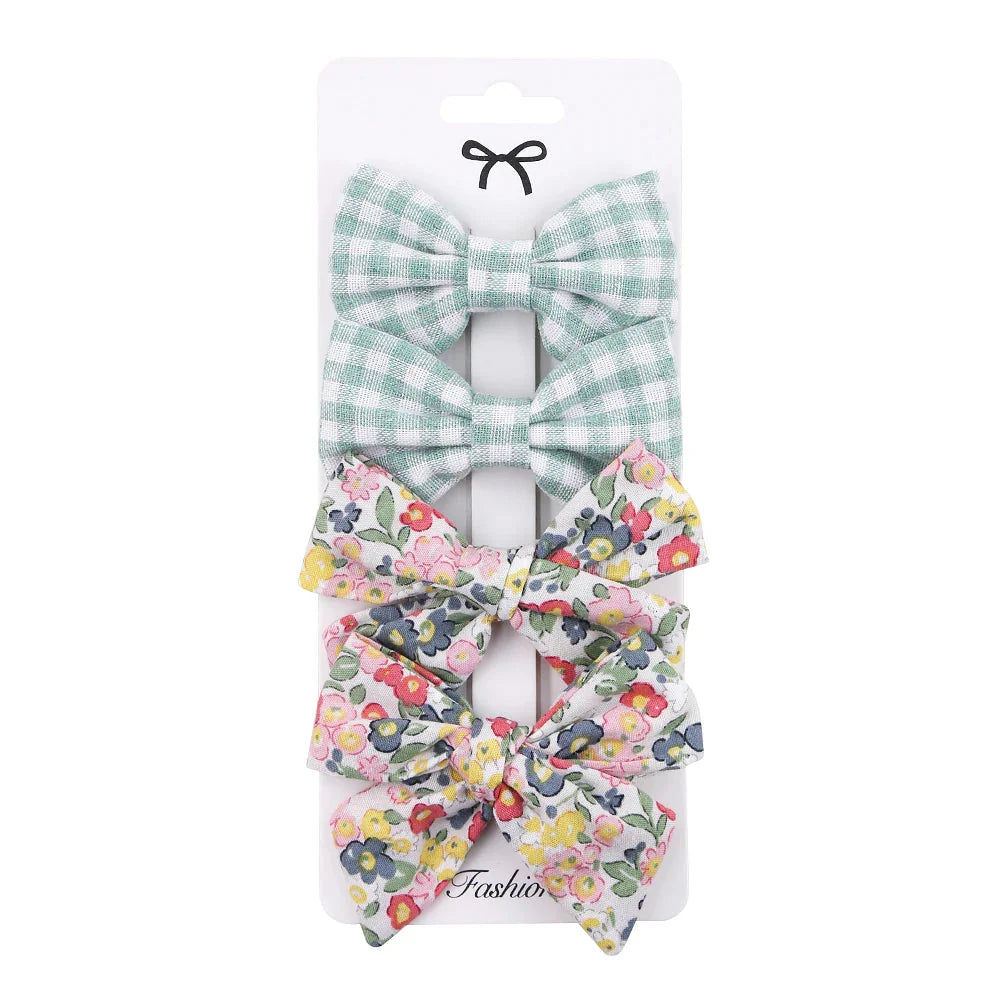 4Pcs Baby Bows Hair Clips Cotton Linen Hairpins for Girls