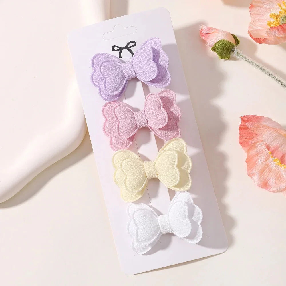 4Pcs Candy Colored Hair Clips for Girls Cute Double-Layered Bows