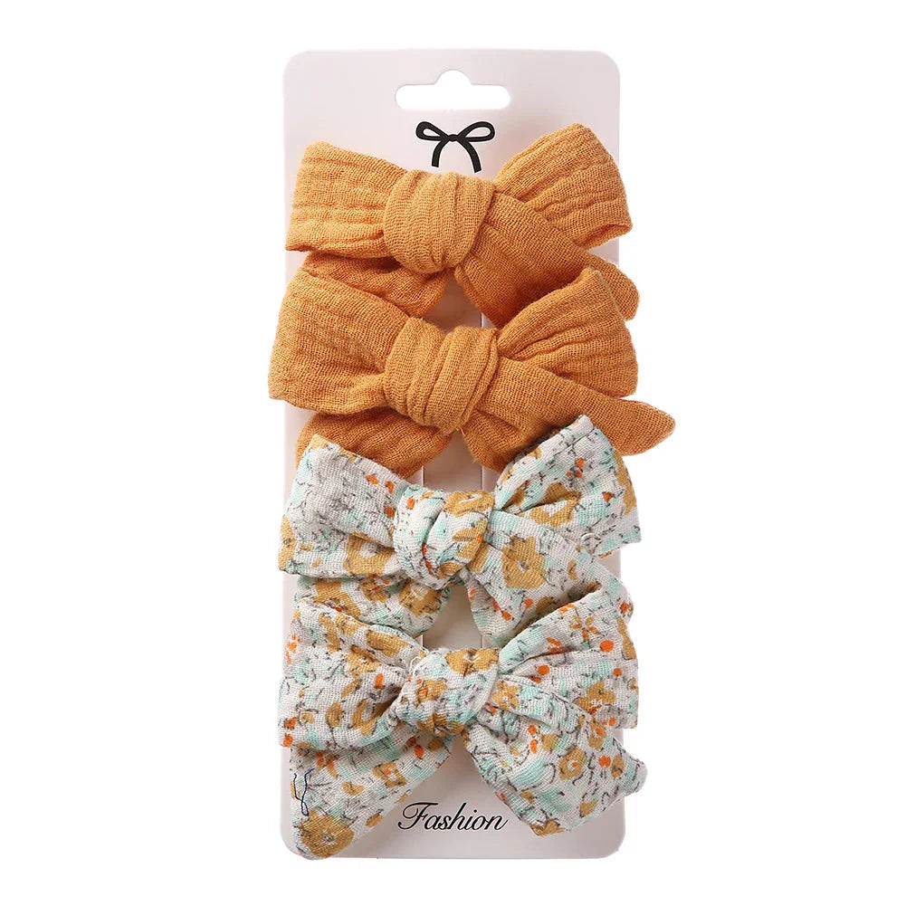 4Pcs Baby Bows Hair Clips Cotton Linen Hairpins for Girls