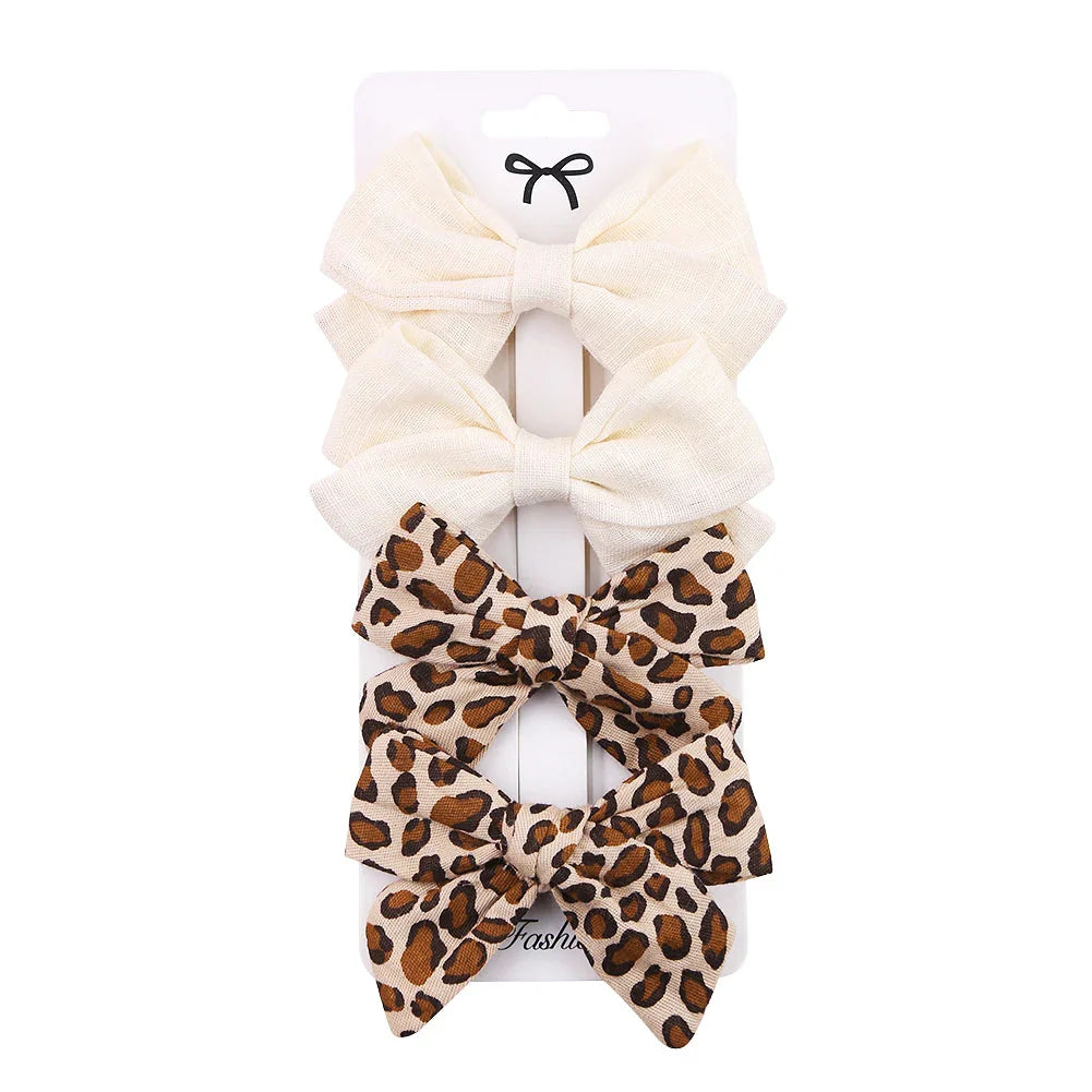 4Pcs Baby Bows Hair Clips Cotton Linen Hairpins for Girls