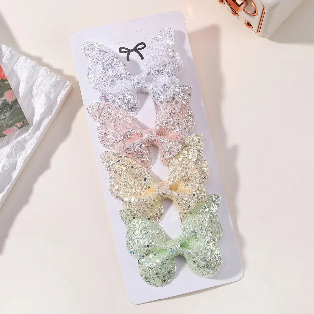 4Pcs Candy Colored Hair Clips for Girls Cute Double-Layered Bows