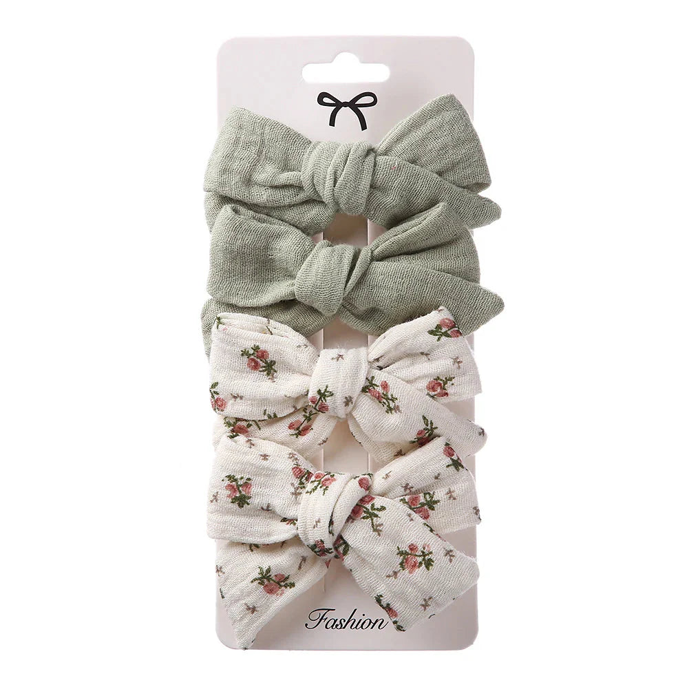 4Pcs Baby Bows Hair Clips Cotton Linen Hairpins for Girls