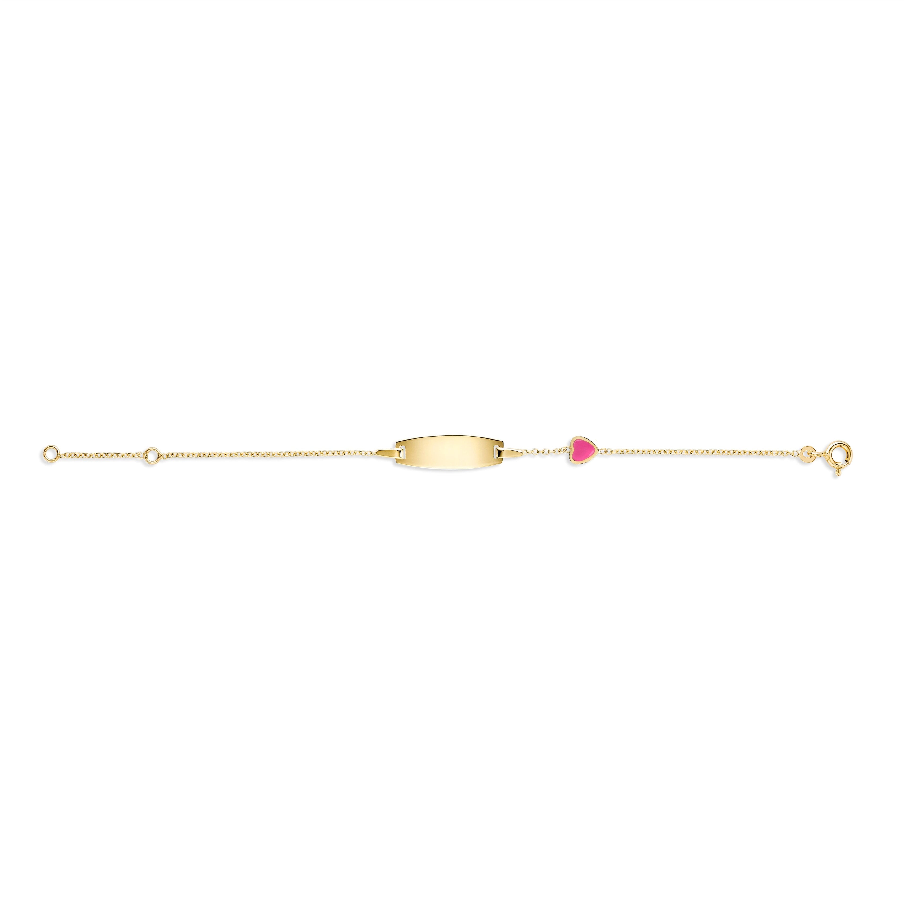 UNICORNJ 14k Yellow Gold Girls ID Bracelet Engravable with Enamel Charm for Girls Kids Toddler Baby Made in Italy 5.5"