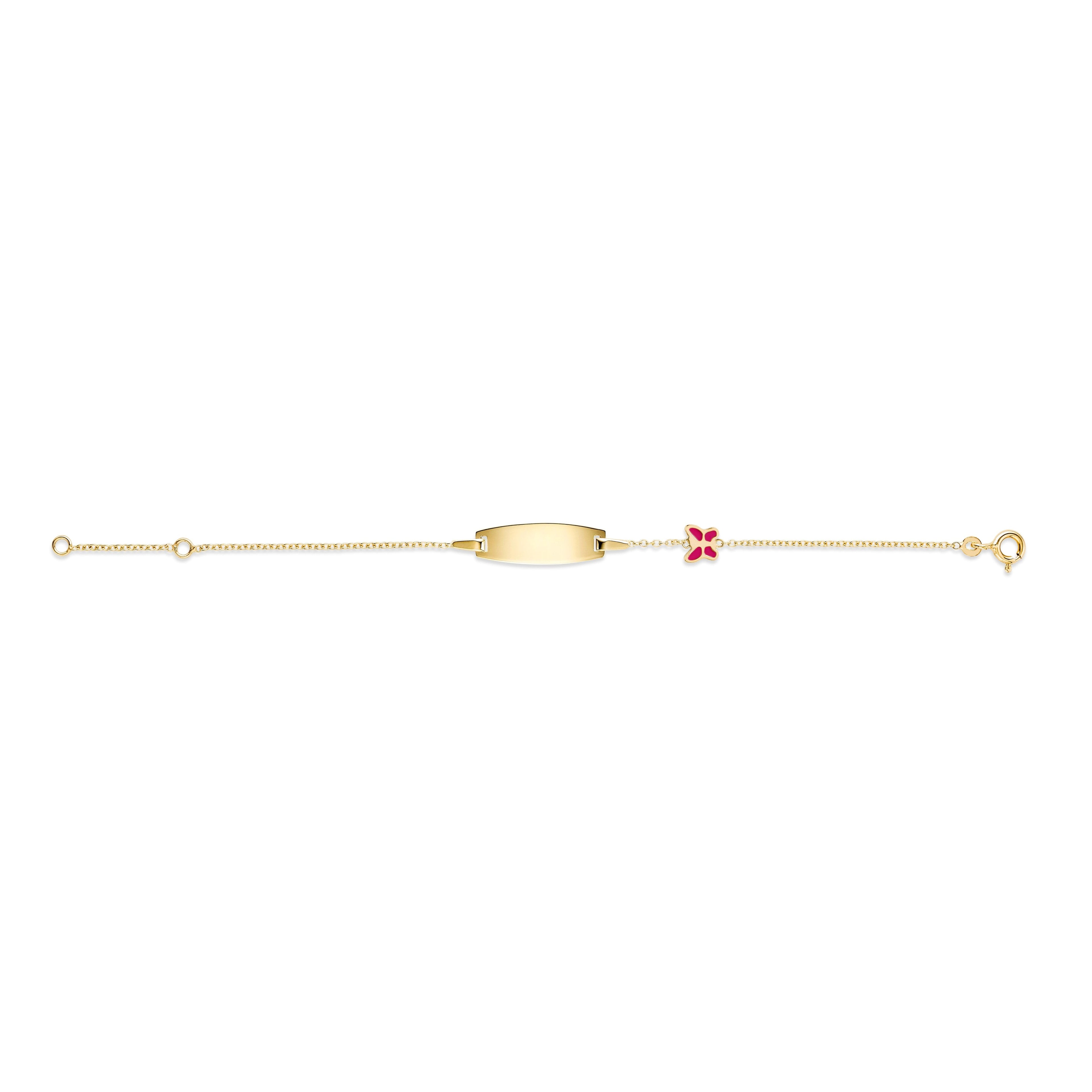 UNICORNJ 14k Yellow Gold Girls ID Bracelet Engravable with Enamel Charm for Girls Kids Toddler Baby Made in Italy 5.5"