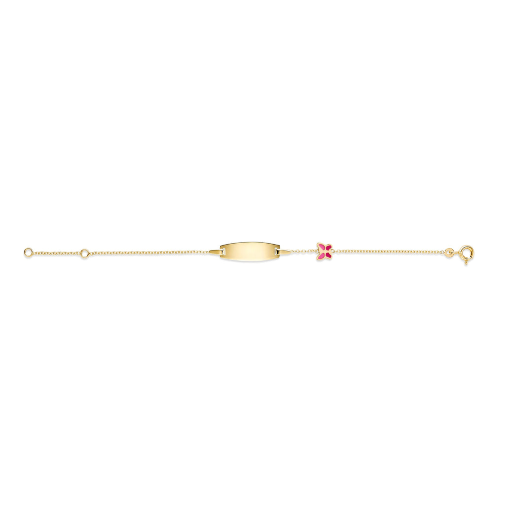 UNICORNJ 14k Yellow Gold Girls ID Bracelet Engravable with Enamel Charm for Girls Kids Toddler Baby Made in Italy 5.5"