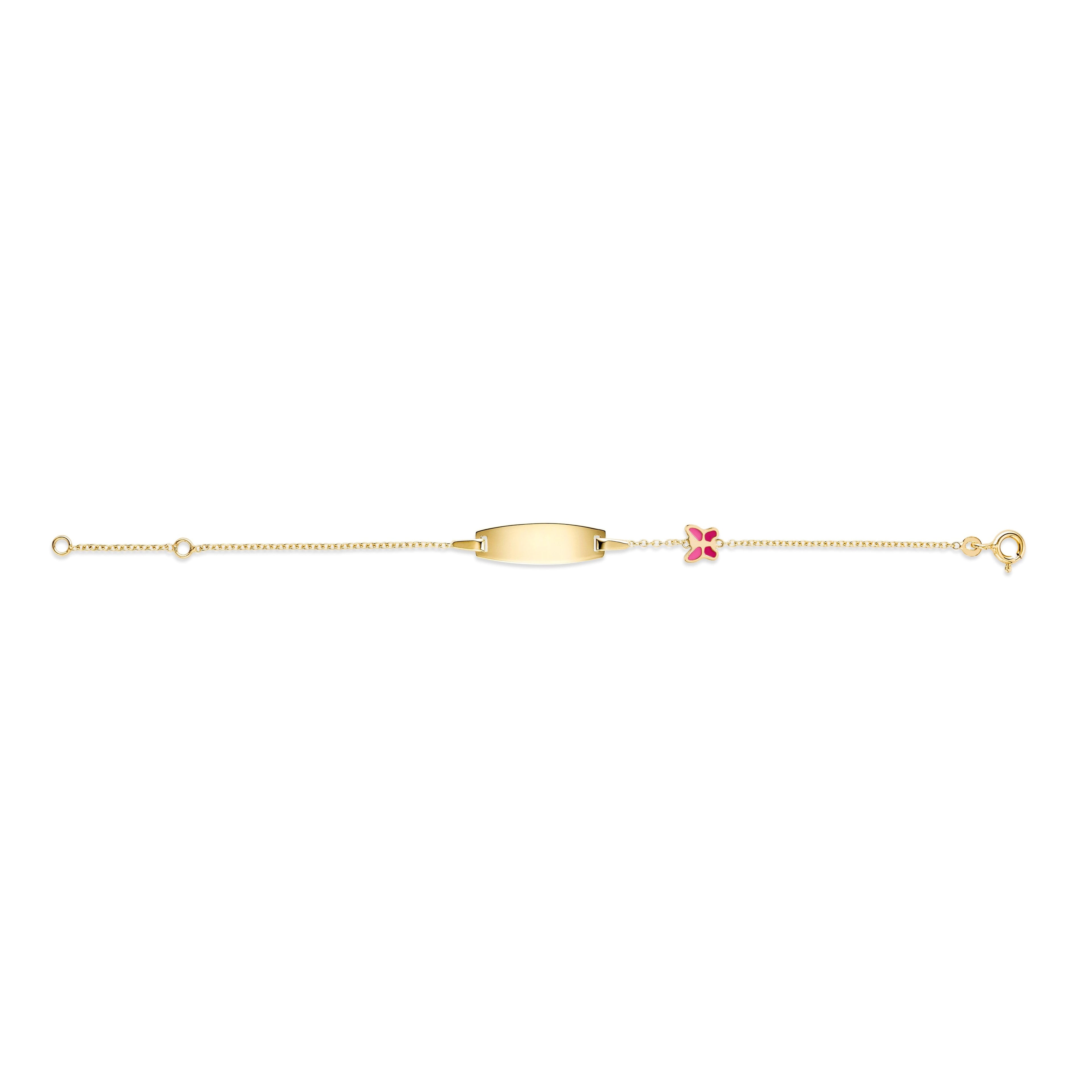 UNICORNJ 14k Yellow Gold Girls ID Bracelet Engravable with Enamel Charm for Girls Kids Toddler Baby Made in Italy 5.5"