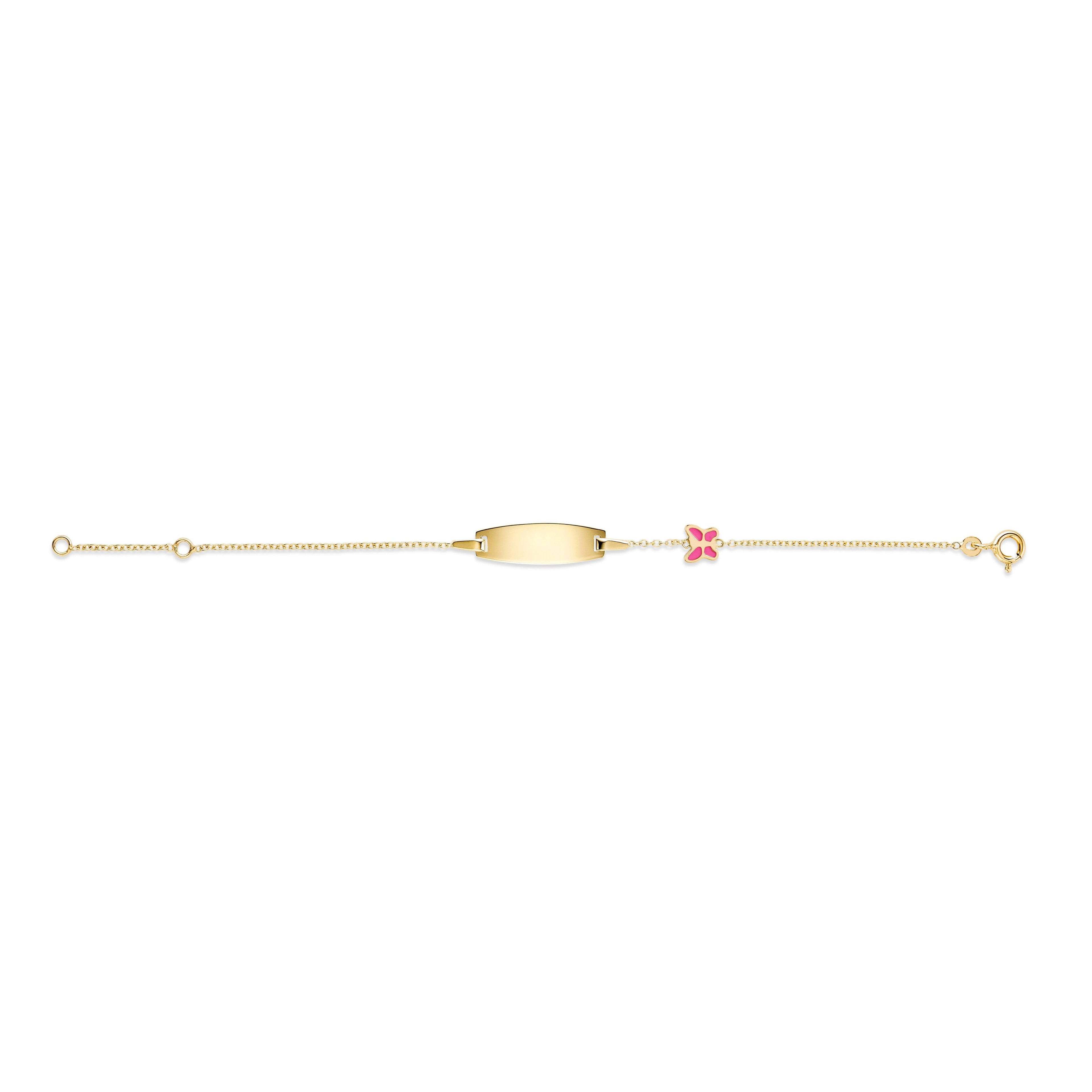 UNICORNJ 14k Yellow Gold Girls ID Bracelet Engravable with Enamel Charm for Girls Kids Toddler Baby Made in Italy 5.5"